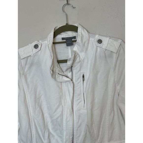 Ann Taylor Linen Cotton Blend White Zipper Front Denim Utility Jacket Size 8 - Picture 4 of 10
